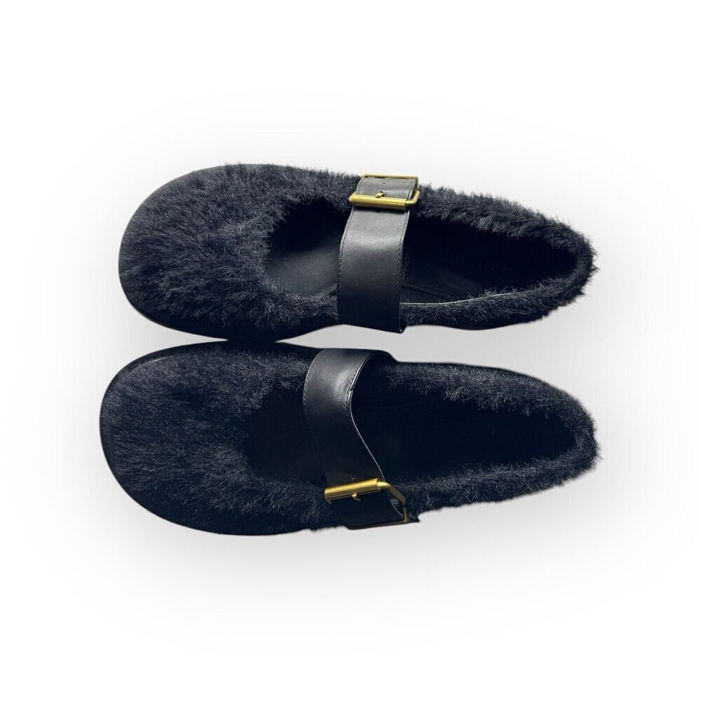 Charles & Keith Black Furry Napa Sheep Platform Mary Jane’s Leather EU 36 US 6‎